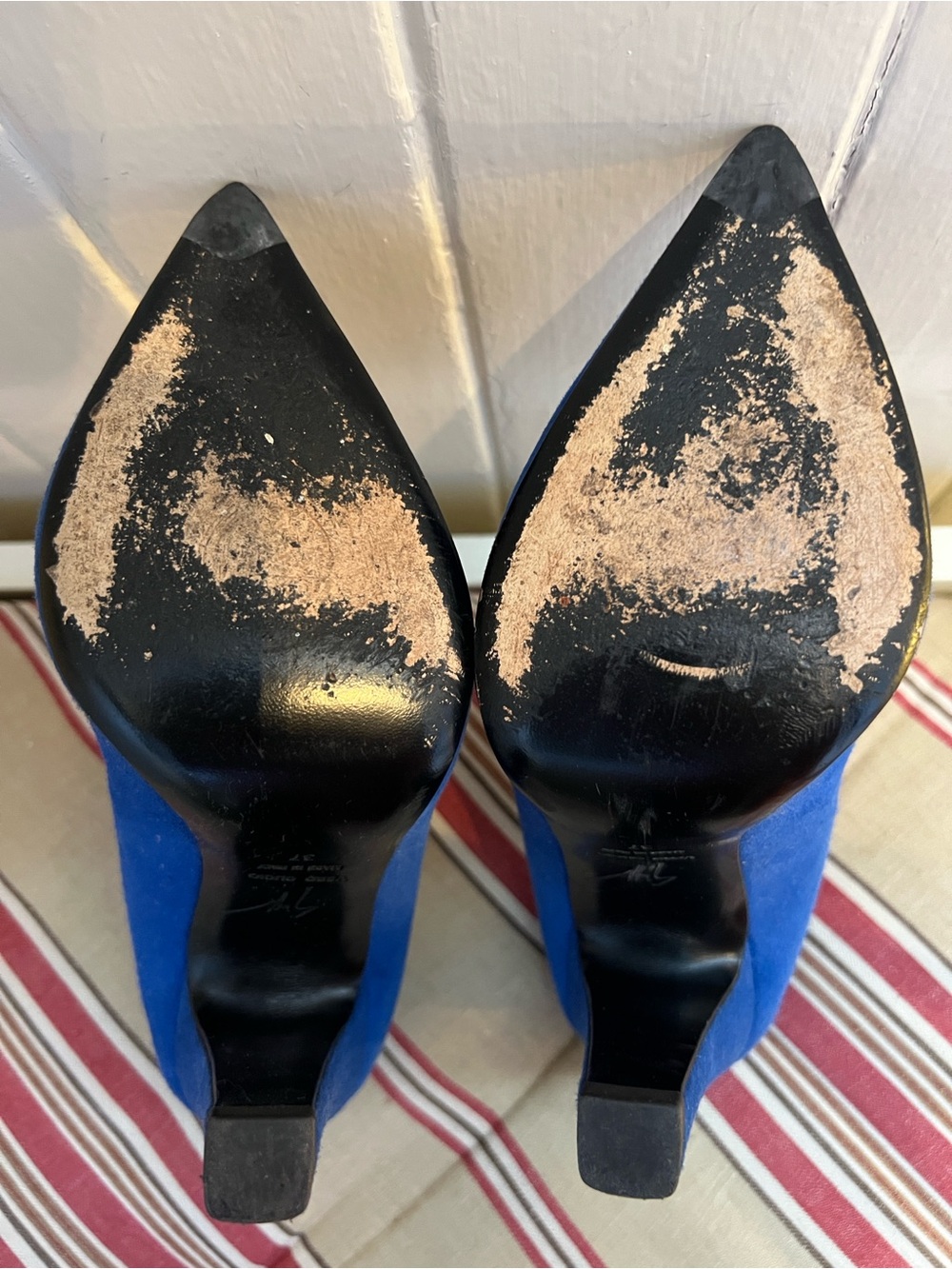 Giuseppe Zanotti Blue Suede Pointed Toe Stiletto Pumps Size 37 EU Italy Luxury - Picture 7 of 10